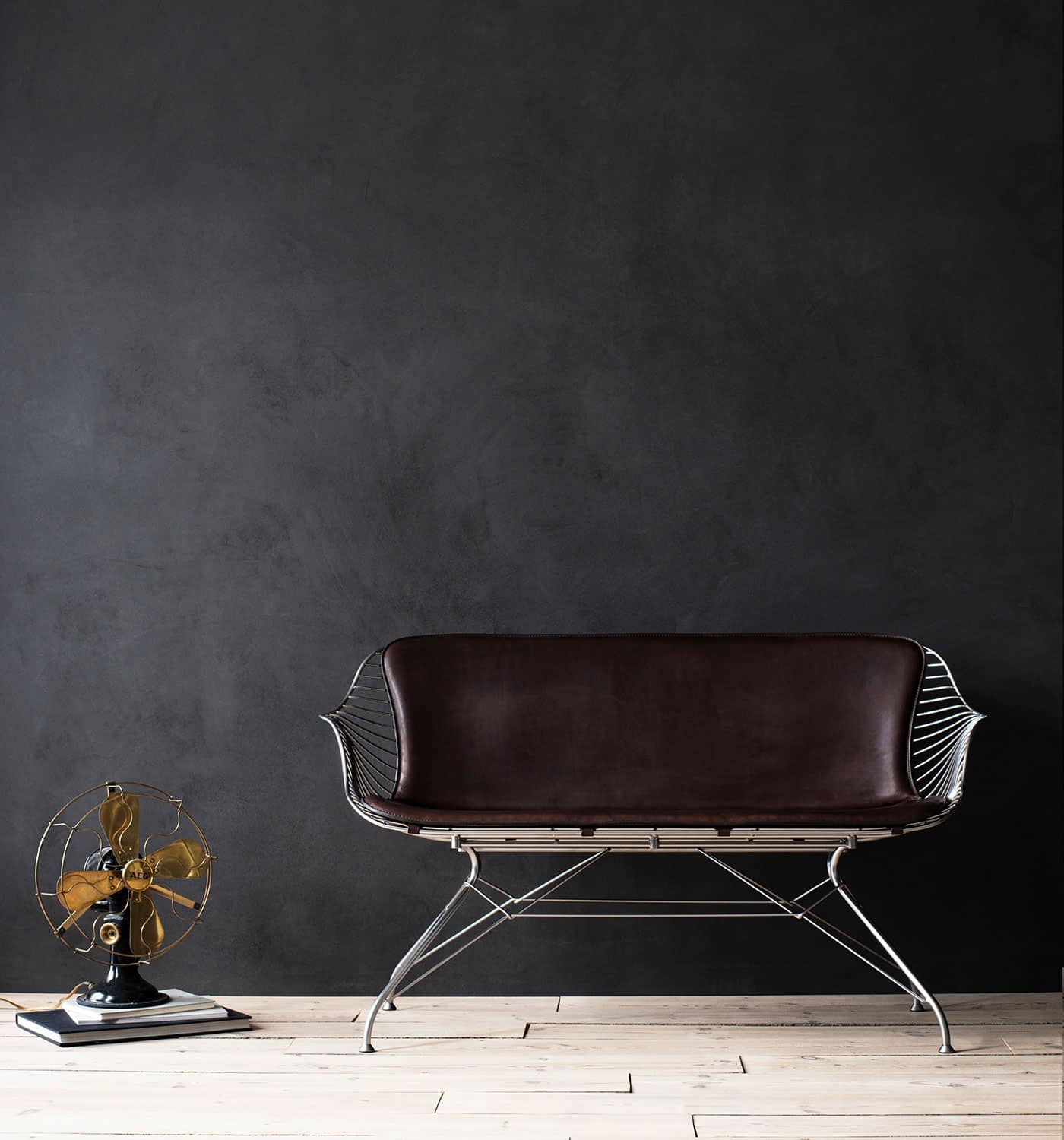 Wire-Lounge-Sofa-Chrome-YeDarkBrown-Leather